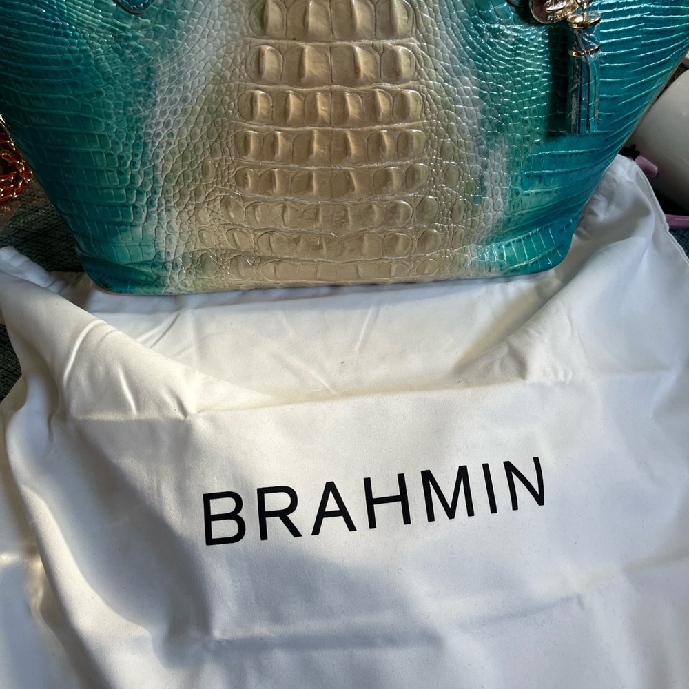 Brahmin Teal to Cream Ombre Croc-Embossed Tote with Dust bag and incert - Picture 2 of 16